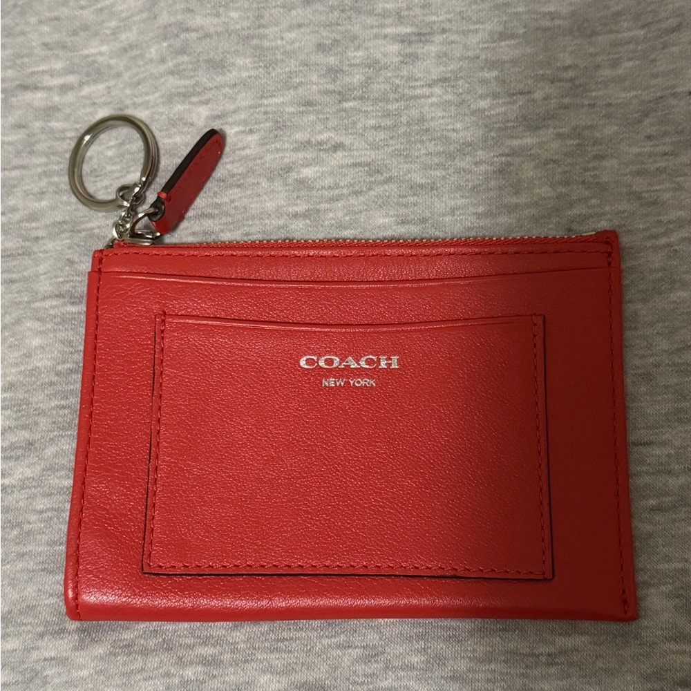 Coach Vibrant Red-Orange Leather Keychain Wallet